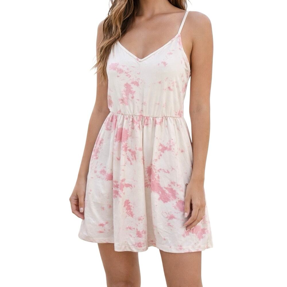 Wild Meadow Tie Dye Splatter Mini Dress Medium NWOT Pink Cream‎ Spaghetti Strap